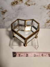 Vintage Brass Etched Glass Trinket Box With A Hinged Lid, Handcrafted Mirrored