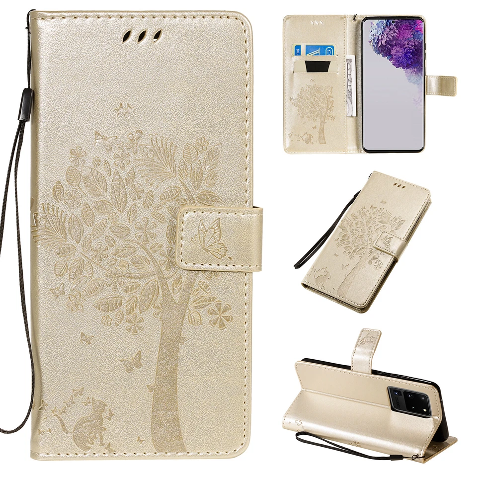 For Samsung Note 10 Lite 20 8 9 Tree Embossing PU Leather Flip Wallet Case Cover - Image 2 of 4