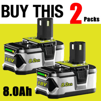 2Pack For RYOBI ONE Plus P108 18V 8.0Ah High Capacity Battery 18 Volt Lithium