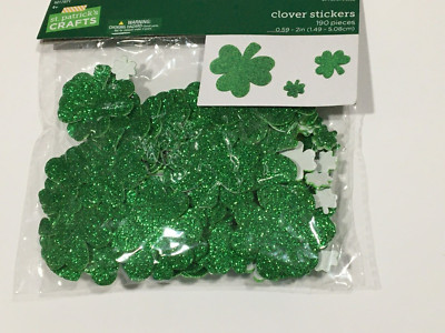 ST PATRICKS DAY GLITTER CLOVER 190 PIECES  SHAMROCK STICKERS  CRAFTS FREE SHIP