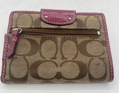 Coach Signature Pink And Tan Fold Turnlock Wallet 5”x4” | eBay