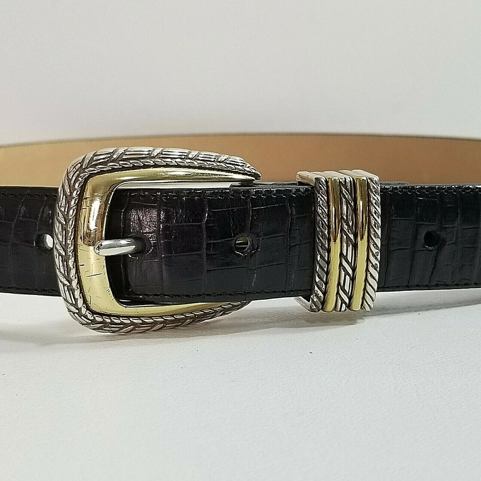 BRIGHTON CLASSICS Belt Wm Sz L/34 Brown Faux Snakeskin Bi-color Hardware H4B703 - Image 2 of 4