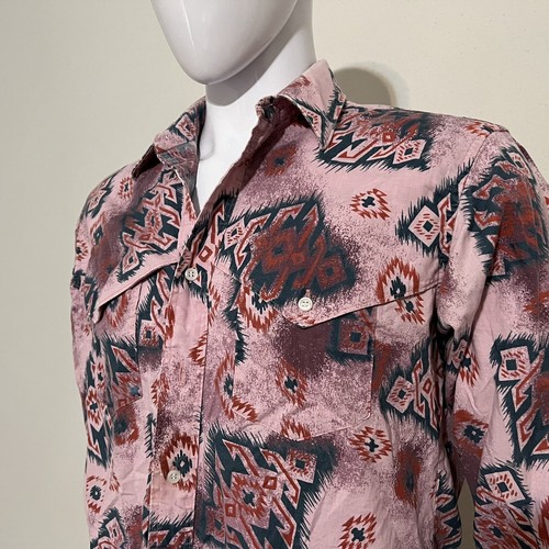 VTG Wrangler Brushpopper Aztec Southwestern Button Shirt Pink Men’s 16.5/35 RARE - Picture 14 of 24
