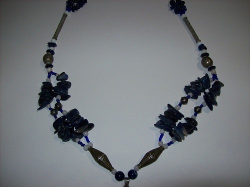 Vintage CHINESE Porcelain Shard Sterling Silver Pendant Stone Bead Necklace - Picture 16 of 24