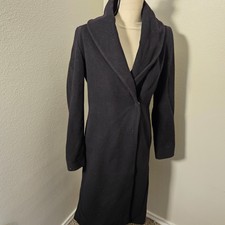Sisley Italy Virgin Wool Blend Coat Women 40 Us Xs Or 2 Black Button
