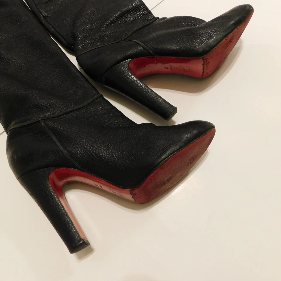 Authentic Christian Louboutin Womens Sz 40 10 Black Leather Thigh High Boots OTK - Image 2 of 4