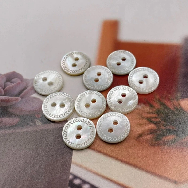 10pcs Natural Shell Flat Button 2-hole Garment DIY Shirt Sewing Craft White - Image 4 of 4