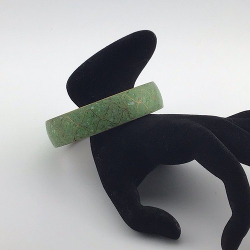 Bracciale Vintage Cloisonné Verde e Ottone Bellezza Senza Tempo Braccialetto Unico Bellezza Pesante - Foto 3 di 10