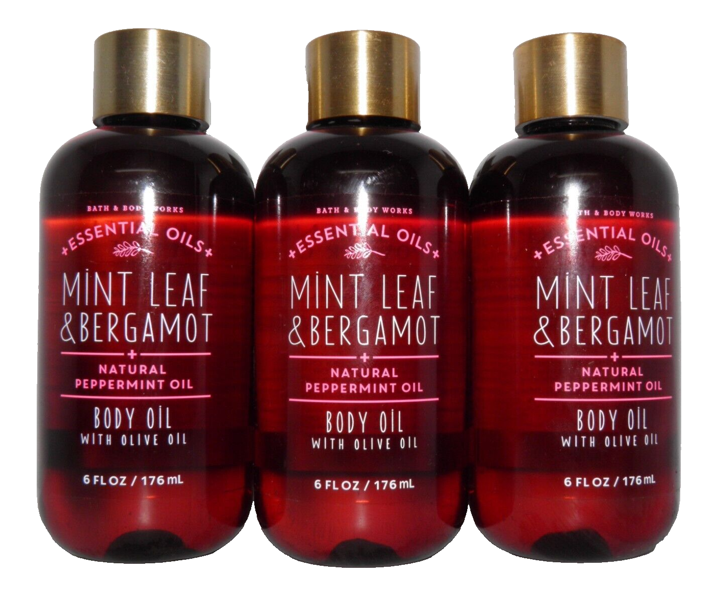 3 Bath & Body Works Mint Leaf & Bergamot + Natural Peppermint Oil Body Oil 6 oz