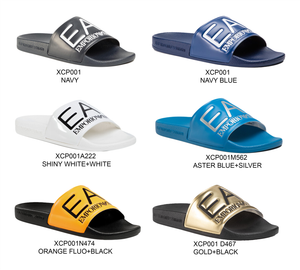 black and gold armani sliders