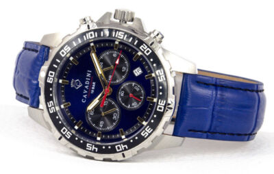 Cavadini Chronograph Herrenuhr Edelstahl 44mm azurblau CV-467 Taucher-Style