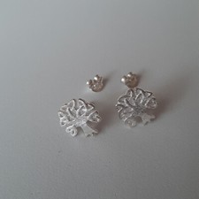 Image of Tree of Life Earrings 925 Silver Matte Brushed Symbol Jewelry - New