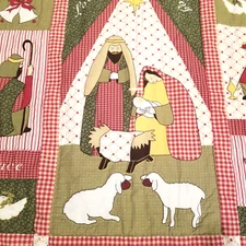 Christmas Quilt Nativity Scene 50x60” Blanke Manger scene Baby Jesus Mary angels