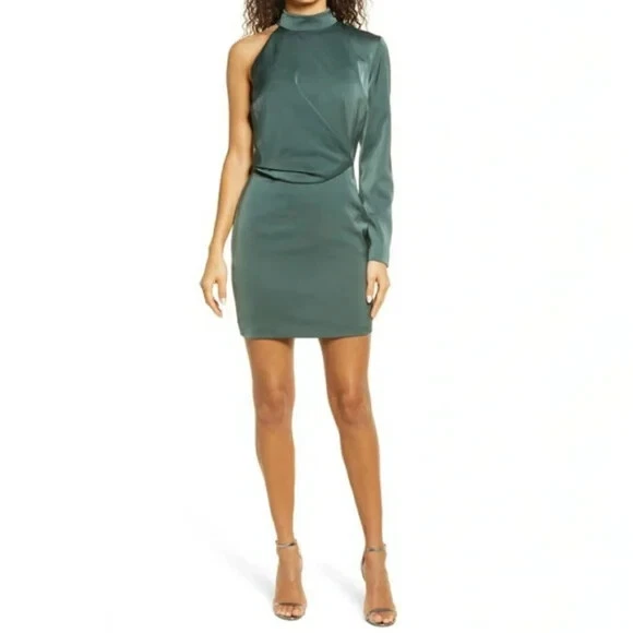 NWT LAVISH ALICE High Neck One shoulder Cocktail Dress In Deep