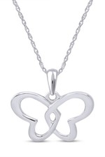 Beautiful Double Heart Butterfly Pendant 18" Necklace in 925 Sterling Silver