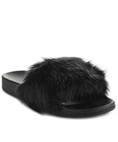 Cape Robbin Womens Faux Fur Open Toe Single Strap Slip On Sandals Black 6 Cape Robbin Womens Faux Fur Open Toe Single Strap Slip On Sandals Black 6