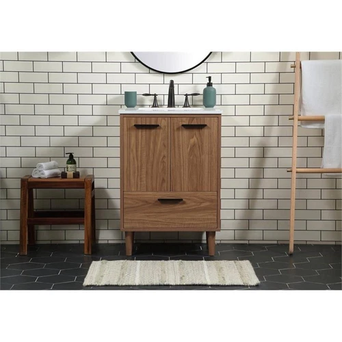 Elegant Decor Baldwin 24" Aluminum MDF Single Bathroom Vanity in Walnut Brown - Picture 7 of 8
