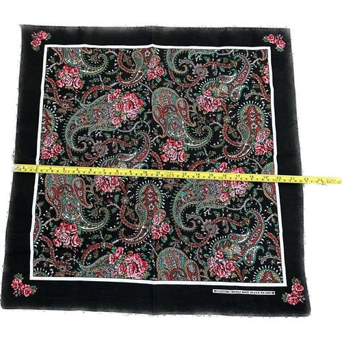 Vintage Wamcraft Floral Paisley Handkerchief Bandanna Black 14193 USA Made 50/50 - Picture 4 of 5