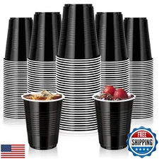Dualshine 100 Pack Black Plastic Cups 18 oz, Disposable Heavy Duty Drinking C