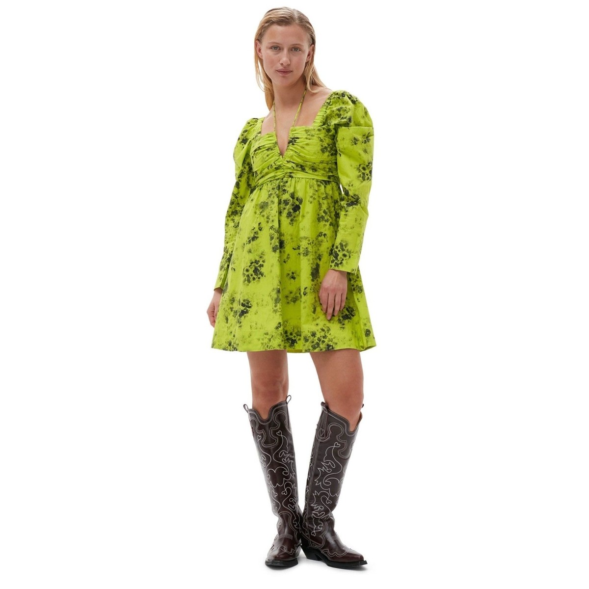【送料&関税込】Ganni Printed ette Mini Dress NWT GANNI Printed Cotton Mini Dress Sz 36/4 Organic Cotton
