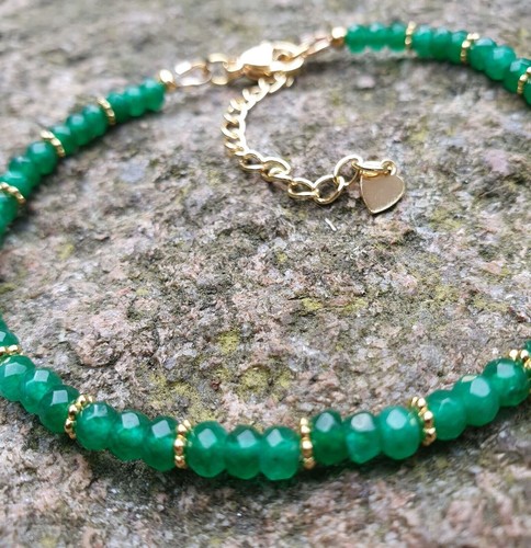 Grünes Onyx Armband 18K vergoldet über Edelstahl, stapelbar, verstellbar - Bild 6 von 7