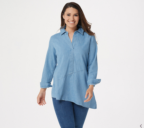 Joan Rivers Denim Tunic with Asymmetric 