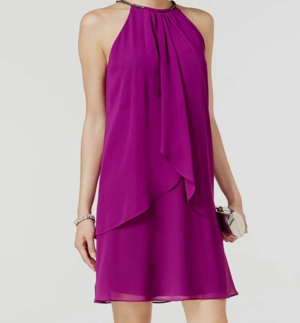 purple halter neck dress