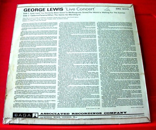 George Lewis And His Orchestra Live Concert LP UK ORIG 1966 Saga ERO 8010 VINYL - Imagen 2 de 6