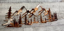 Tree & Mountain Scene - Metal Wall Art - Copper 47" x 19 3/4"