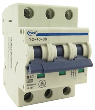YuCo YC-40-3D Miniature Din Rail Circuit Breaker D-Curve 40-Amp 3P 480VAC 220VDC