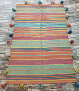 Vintage Handmade Traditional Turkish Striped Kilim Floor Rug Carpet 185x124 cm