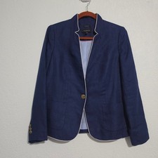 Talbots Aberdeen Linen One Button Blazer size 4 Blue Nautical Preppy Old Money