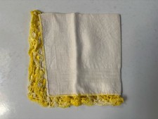 Vintage White Cotton Handkerchief w/Lemon Yellow Tatted Edges