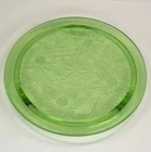 Jeanette Uranium Glass Sunflower Cake Plate Green Depression Stand Daisy Footed