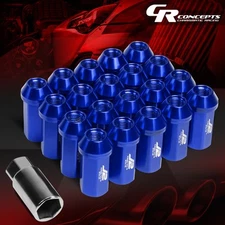 J2 M12X1.5 7075 ALUMINUM 25MM OD/50MM 20PCS CLOSE END LUG NUT SET+ADAPTER BLUE