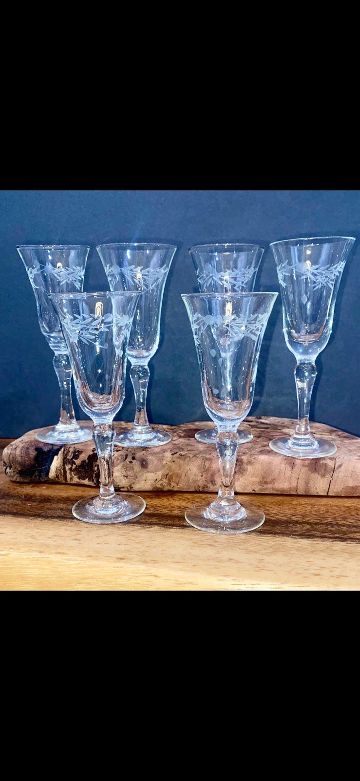Vintage Crystal Floral Etched Cordial Sherry Glasses Liqueur Stemware Set Of 6