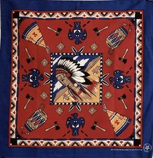 VTG Wamcraft Southwest Drums Headress Teepees Bandana Hankerchief 21"x22.5"