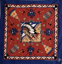 VTG Wamcraft Southwest Drums Headress Teepees Bandana Hankerchief  21"x22.5"