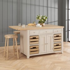 Kitchen Island with Bar Table Cheshire Dove Grey Painted Large Top (4 Seater)