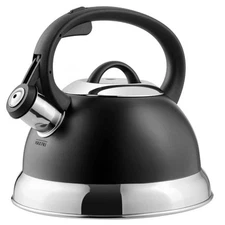Tea Kettle Stainless Steel Whistling Stove Top 1.75qt Black Cool Touch Handle