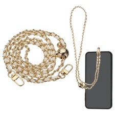 Phone Lanyard, 47" Adjustable Crossbody Phone Gold Chain with Tether Tab, White