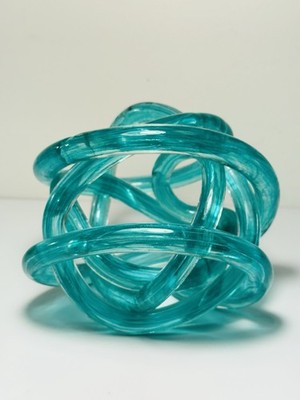 Vintage Murano Style Turquoise Transparent Glass Blown Knot Sphere Sculpture 7 