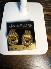 Vintage Monet Gold Tone Knot Stud Earrings, Surgical Steel Posts, Butterfly Back