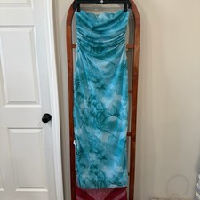 SHEIN Strapless Ruched Maxi Dress Blue Green Marble Bodycon Tube Long Dress S