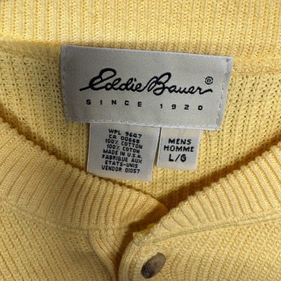 Vintage Eddie Bauer Sweater Mens Large Yellow Cotton Knit Made In