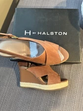 H by Halston Slingback Crossover Espadrille Wedges - Stella Cognac 8 W