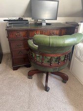 beautiful  vintage Chesterfield captains  chair & desk green leather 