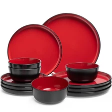 12-Piece Melamine Dinnerware Set for 4, Plates, Bowls, Outdoor Kitchen, RV, R...