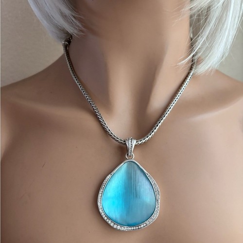 Brighton Elegant Blue Teardrop Pendant Necklace Crystals. - Picture 2 of 7