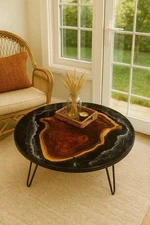 Handcrafted Black Ocean Wave Epoxy Resin Coffee Table Unique Living Room Decor